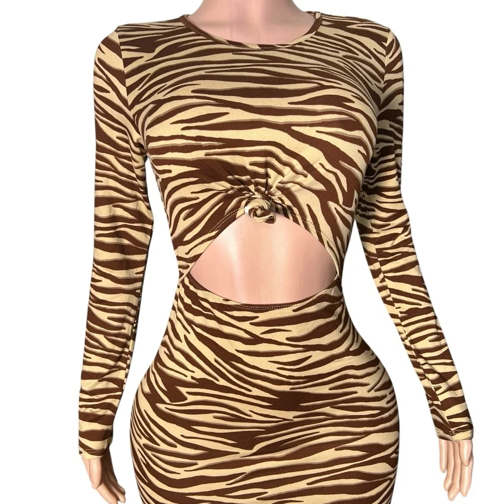 Brown Zebra Print Maxi Dress - Picture 2 of 5